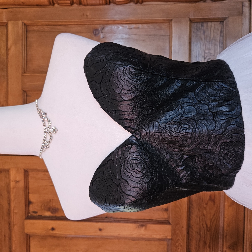 Camille La Vie Elegant Prom Dress. Black Leather Fitted Bodice, Tulle Skirt - Picture 3 of 8